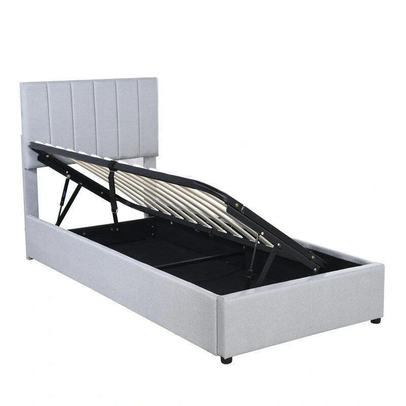 Twin/King Size Upholstered Platform Bed Frame a Hydraulic Storage System, Lift Up Storage Bed with Headboard and Slats Support