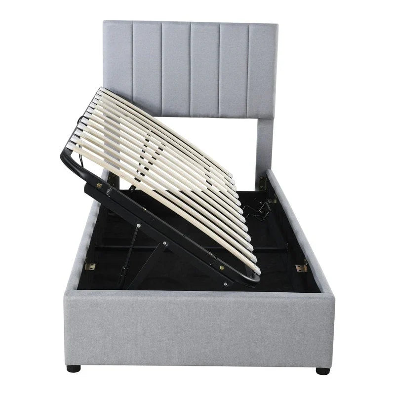 Twin/King Size Upholstered Platform Bed Frame a Hydraulic Storage System, Lift Up Storage Bed with Headboard and Slats Support