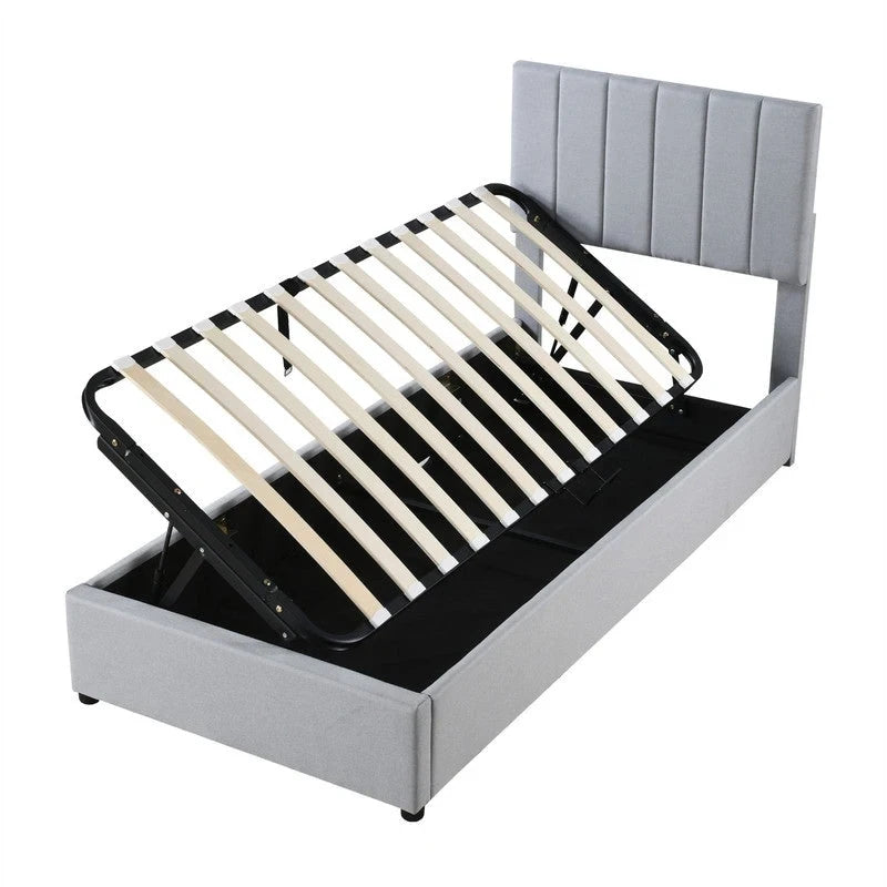 Twin/King Size Upholstered Platform Bed Frame a Hydraulic Storage System, Lift Up Storage Bed with Headboard and Slats Support