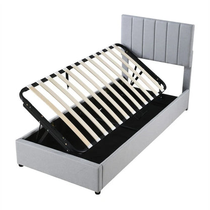 Twin/King Size Upholstered Platform Bed Frame a Hydraulic Storage System, Lift Up Storage Bed with Headboard and Slats Support