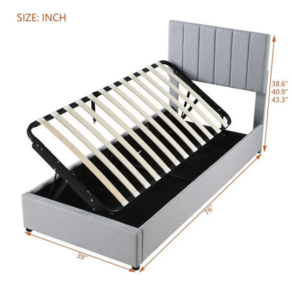 Twin/King Size Upholstered Platform Bed Frame a Hydraulic Storage System, Lift Up Storage Bed with Headboard and Slats Support