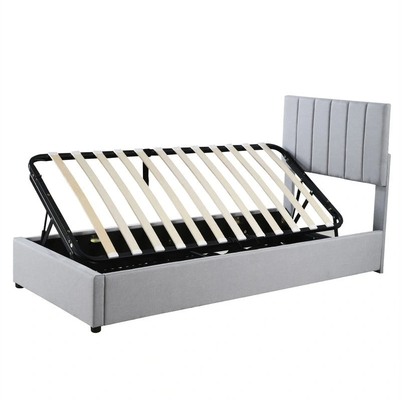 Twin/King Size Upholstered Platform Bed Frame a Hydraulic Storage System, Lift Up Storage Bed with Headboard and Slats Support