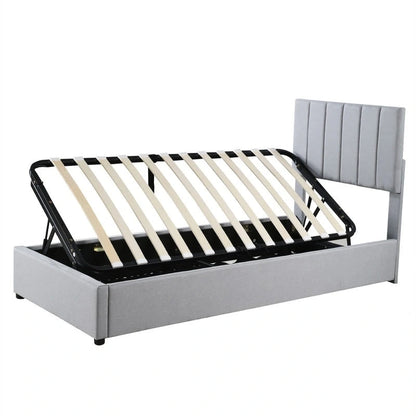 Twin/King Size Upholstered Platform Bed Frame a Hydraulic Storage System, Lift Up Storage Bed with Headboard and Slats Support