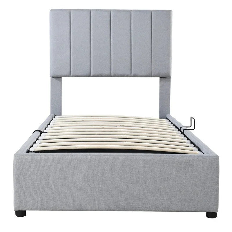 Twin/King Size Upholstered Platform Bed Frame a Hydraulic Storage System, Lift Up Storage Bed with Headboard and Slats Support