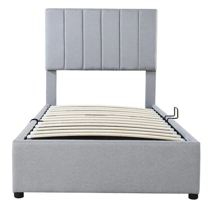 Twin/King Size Upholstered Platform Bed Frame a Hydraulic Storage System, Lift Up Storage Bed with Headboard and Slats Support