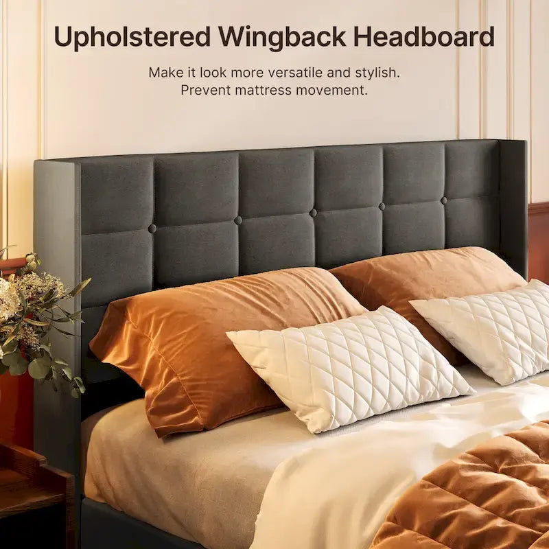 Full/Queen Lift Up Storage Bed with Storage, Upholstered Platform Bed Frame with Modern Wingback Headboard