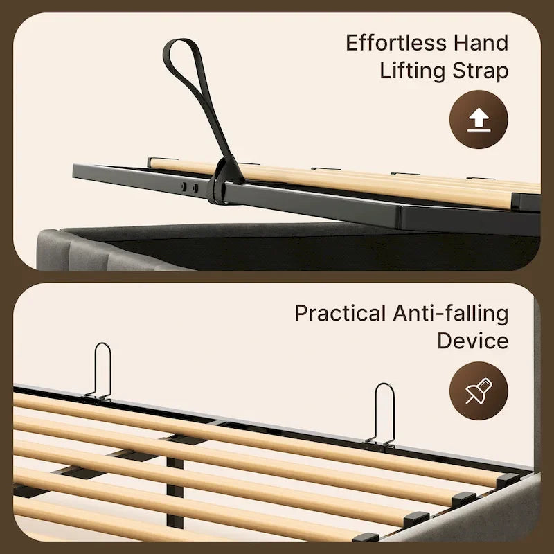 Full/Queen Lift Up Storage Bed with Storage, Upholstered Platform Bed Frame with Modern Wingback Headboard