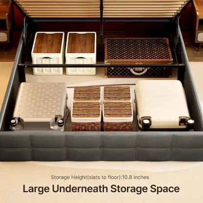 Full/Queen Lift Up Storage Bed with Storage, Upholstered Platform Bed Frame with Modern Wingback Headboard