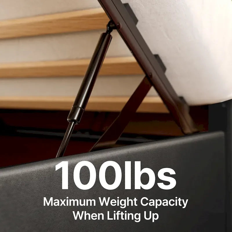 Full/Queen Lift Up Storage Bed with Storage, Upholstered Platform Bed Frame with Modern Wingback Headboard