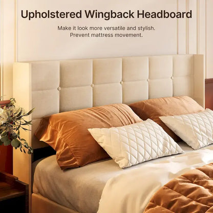 Full/Queen Lift Up Storage Bed with Storage, Upholstered Platform Bed Frame with Modern Wingback Headboard