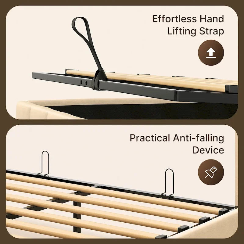 Full/Queen Lift Up Storage Bed with Storage, Upholstered Platform Bed Frame with Modern Wingback Headboard