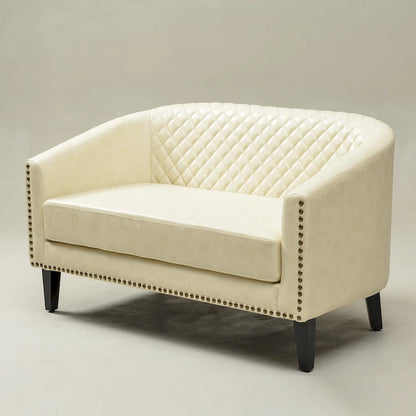 KINWELL 50W Tufted Faux Leather Upholstered Small Loveseat Sofa