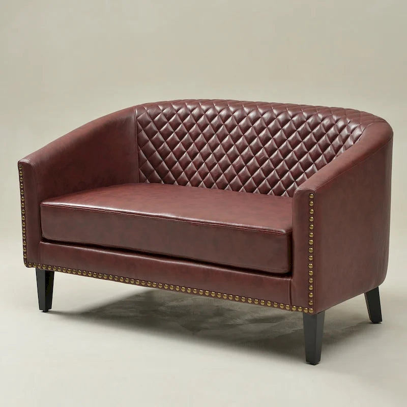 KINWELL 50W Tufted Faux Leather Upholstered Small Loveseat Sofa