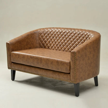 KINWELL 50W Tufted Faux Leather Upholstered Small Loveseat Sofa