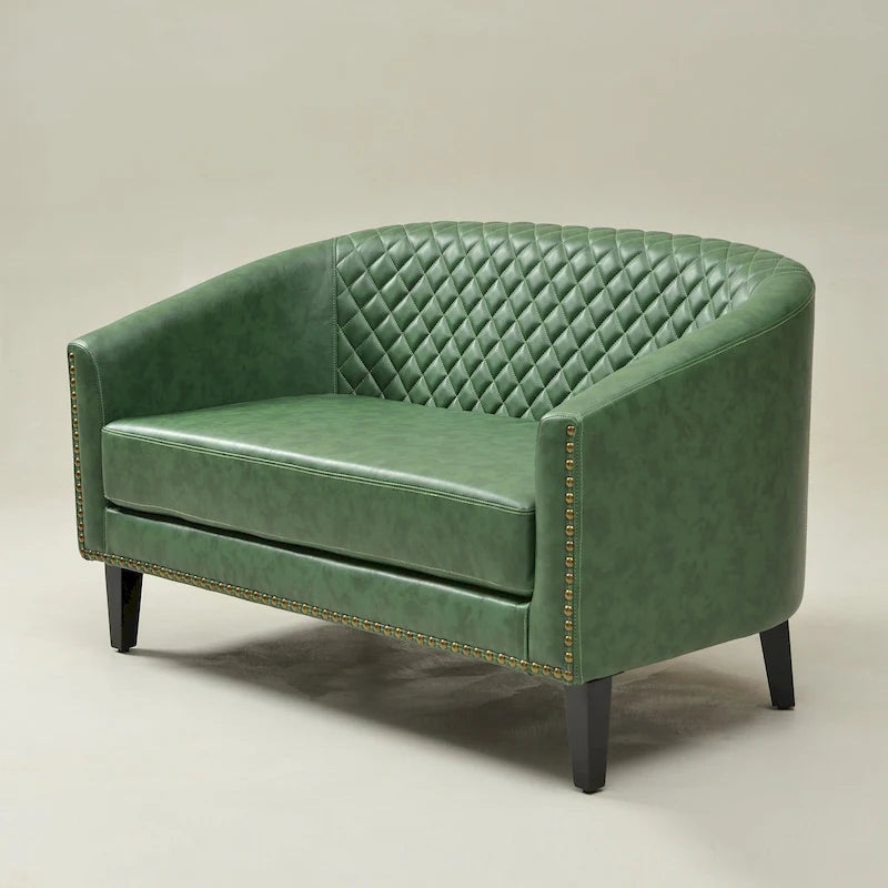 KINWELL 50W Tufted Faux Leather Upholstered Small Loveseat Sofa