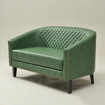 KINWELL 50W Tufted Faux Leather Upholstered Small Loveseat Sofa