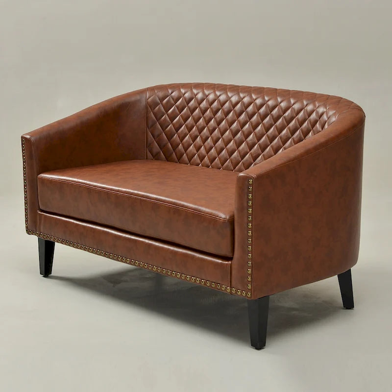 KINWELL 50W Tufted Faux Leather Upholstered Small Loveseat Sofa