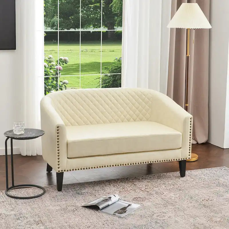 KINWELL 50W Tufted Faux Leather Upholstered Small Loveseat Sofa