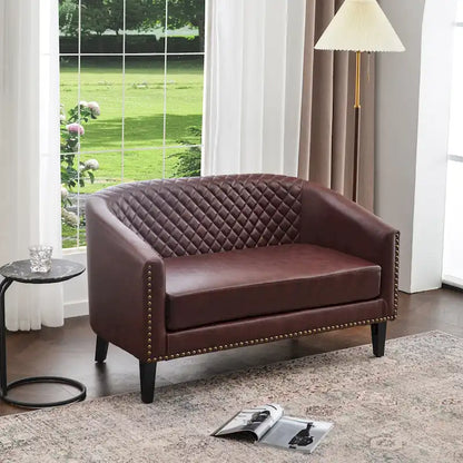 KINWELL 50W Tufted Faux Leather Upholstered Small Loveseat Sofa
