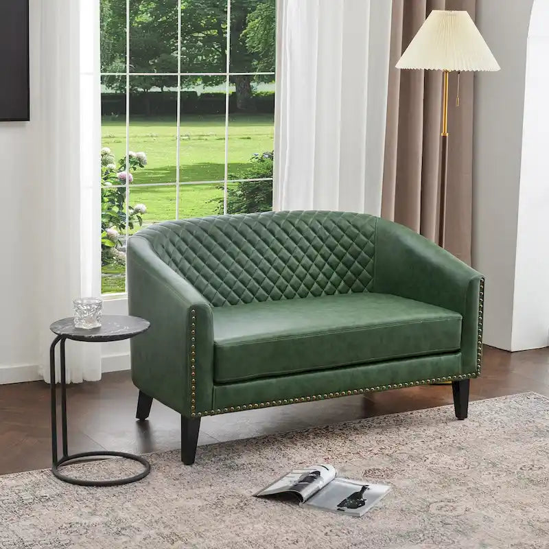 KINWELL 50W Tufted Faux Leather Upholstered Small Loveseat Sofa