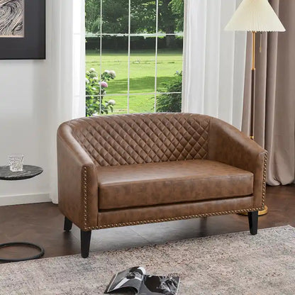 KINWELL 50W Tufted Faux Leather Upholstered Small Loveseat Sofa