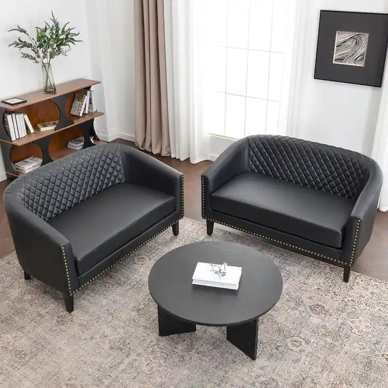 KINWELL 50W Tufted Faux Leather Upholstered Small Loveseat Sofa