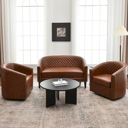 KINWELL 50W Tufted Faux Leather Upholstered Small Loveseat Sofa