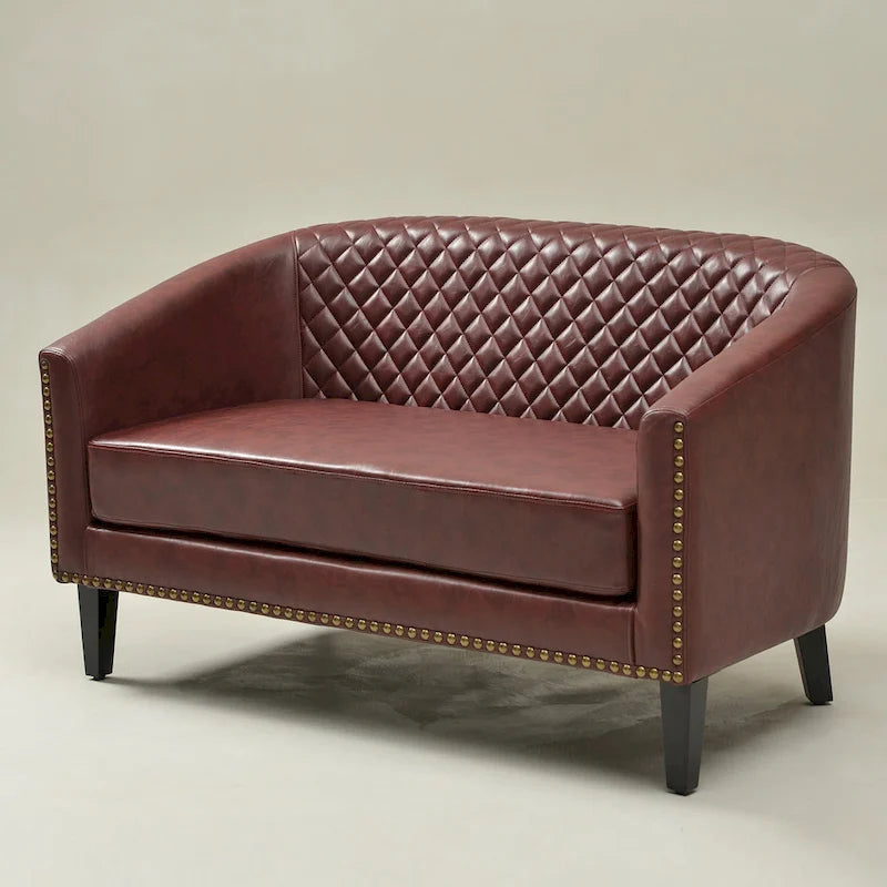 KINWELL 50W Tufted Faux Leather Upholstered Small Loveseat Sofa