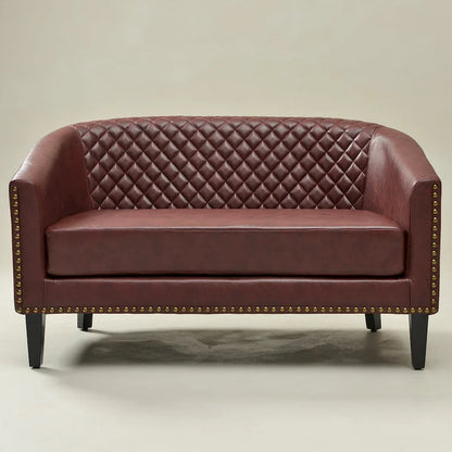 KINWELL 50W Tufted Faux Leather Upholstered Small Loveseat Sofa