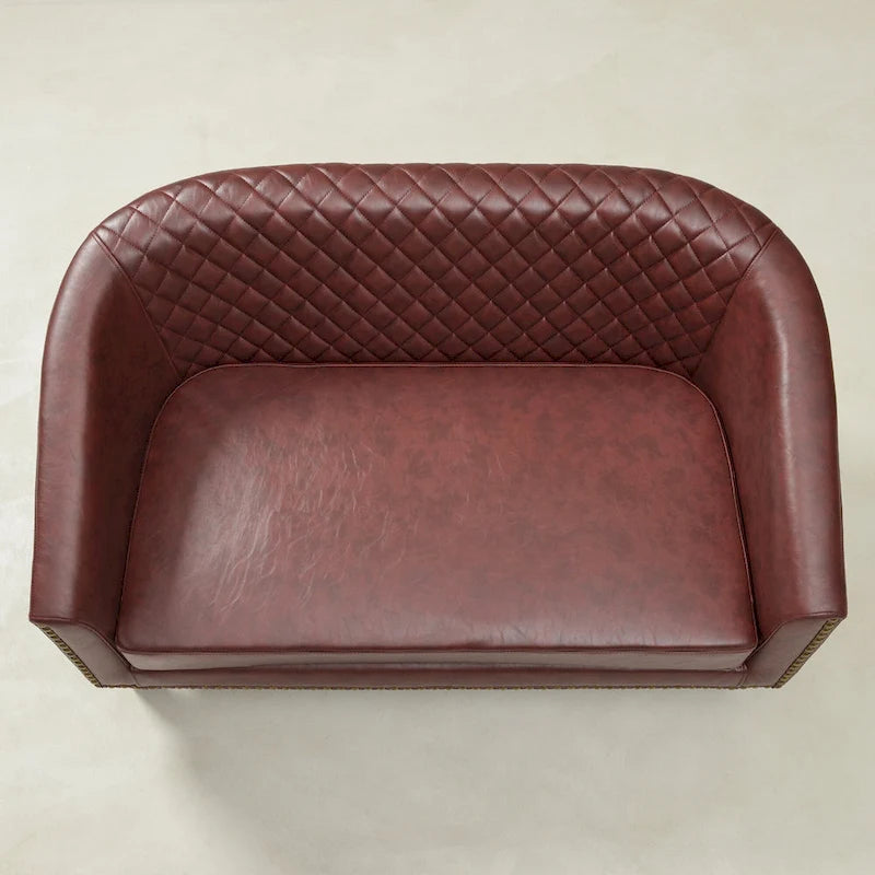 KINWELL 50W Tufted Faux Leather Upholstered Small Loveseat Sofa