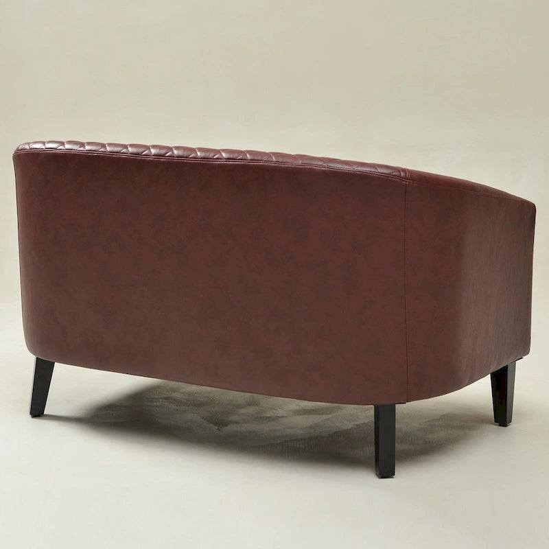 KINWELL 50W Tufted Faux Leather Upholstered Small Loveseat Sofa