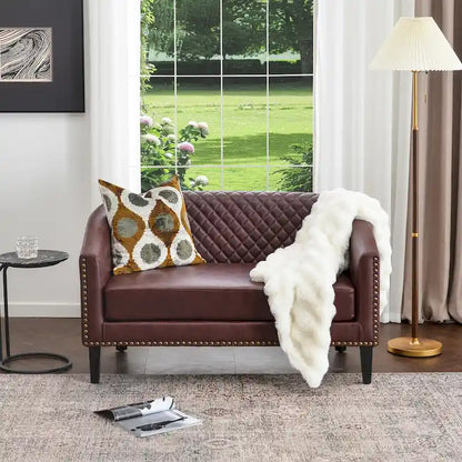 KINWELL 50W Tufted Faux Leather Upholstered Small Loveseat Sofa