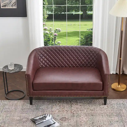 KINWELL 50W Tufted Faux Leather Upholstered Small Loveseat Sofa
