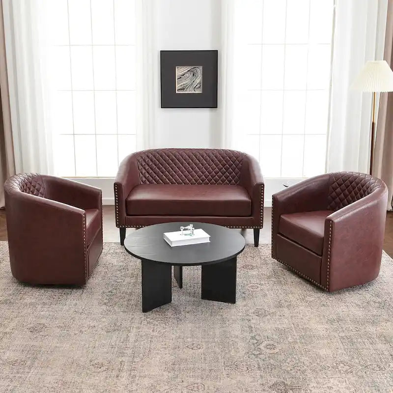 KINWELL 50W Tufted Faux Leather Upholstered Small Loveseat Sofa