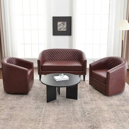 KINWELL 50W Tufted Faux Leather Upholstered Small Loveseat Sofa