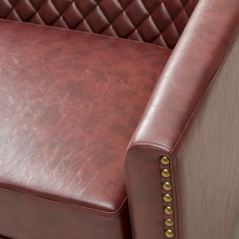 KINWELL 50W Tufted Faux Leather Upholstered Small Loveseat Sofa