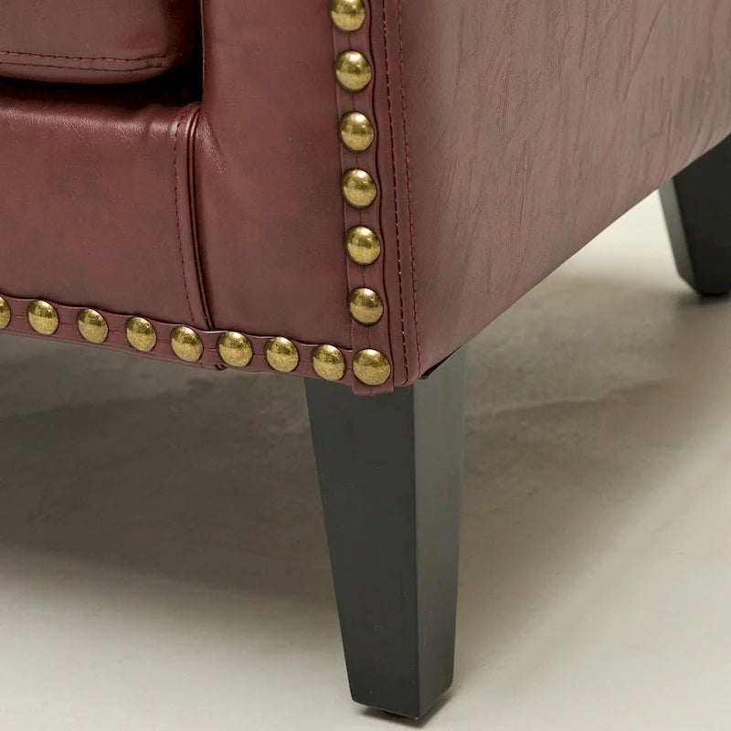 KINWELL 50W Tufted Faux Leather Upholstered Small Loveseat Sofa