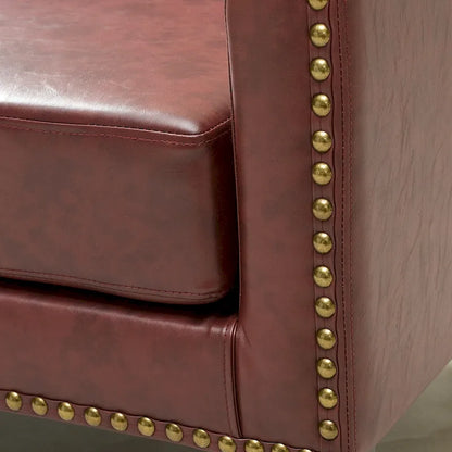 KINWELL 50W Tufted Faux Leather Upholstered Small Loveseat Sofa