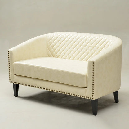 KINWELL 50W Tufted Faux Leather Upholstered Small Loveseat Sofa
