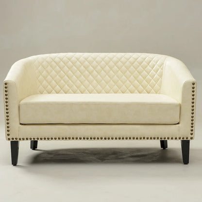 KINWELL 50W Tufted Faux Leather Upholstered Small Loveseat Sofa