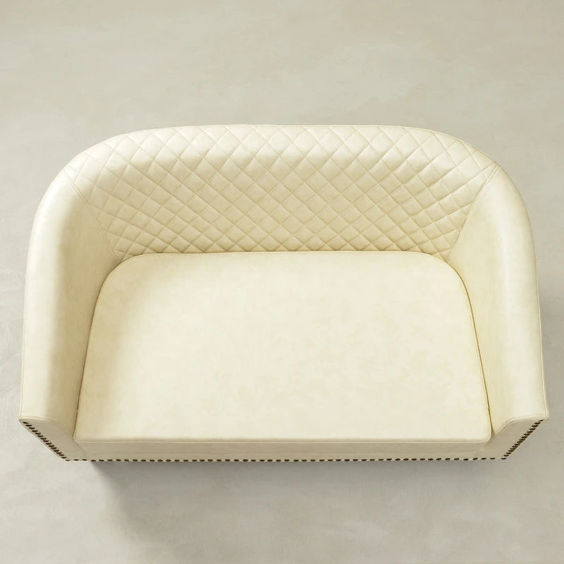 KINWELL 50W Tufted Faux Leather Upholstered Small Loveseat Sofa