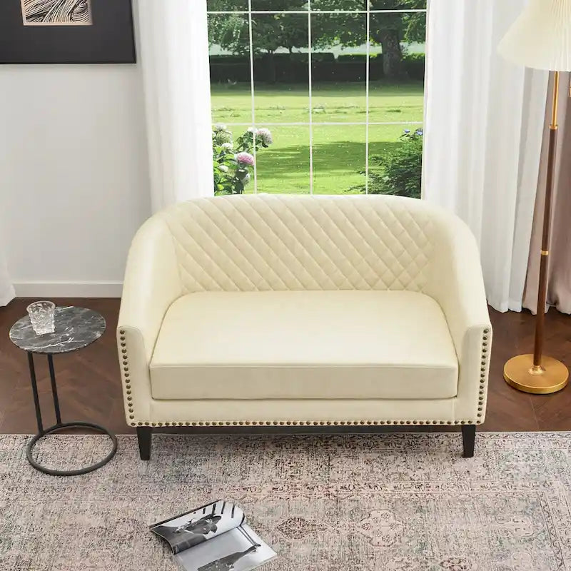 KINWELL 50W Tufted Faux Leather Upholstered Small Loveseat Sofa