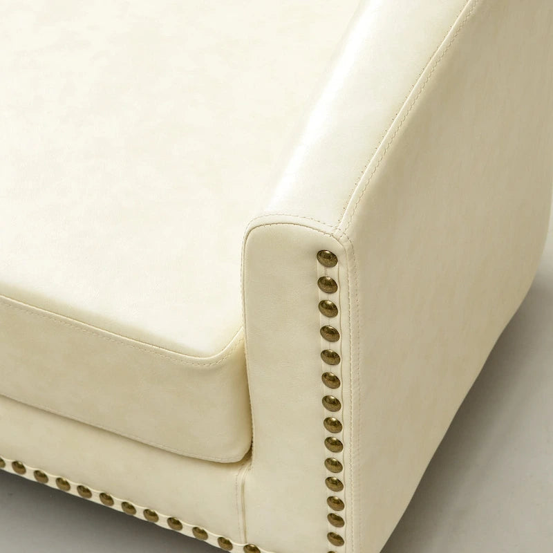 KINWELL 50W Tufted Faux Leather Upholstered Small Loveseat Sofa