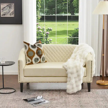 KINWELL 50W Tufted Faux Leather Upholstered Small Loveseat Sofa