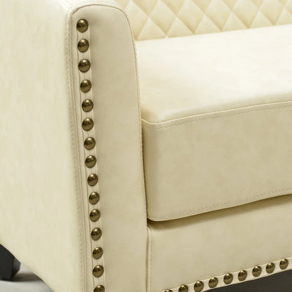 KINWELL 50W Tufted Faux Leather Upholstered Small Loveseat Sofa