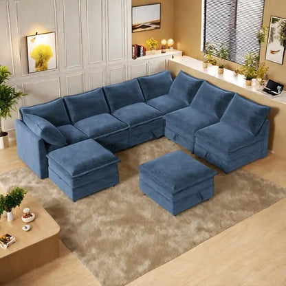 126 Polyester 8-Piece Modular Sofa Bed with Storage, Faux Double-Layer Cushions and Customizable Configuration