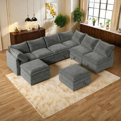 126 Polyester 8-Piece Modular Sofa Bed with Storage, Faux Double-Layer Cushions and Customizable Configuration