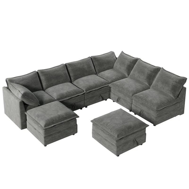 126 Polyester 8-Piece Modular Sofa Bed with Storage, Faux Double-Layer Cushions and Customizable Configuration