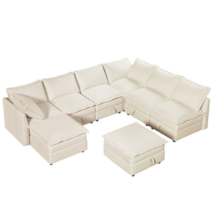 126 Polyester 8-Piece Modular Sofa Bed with Storage, Faux Double-Layer Cushions and Customizable Configuration