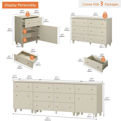 WAMPAT 3-in-1 Dresser Chests with 8 Drawers and 2 Doors for Bedroom